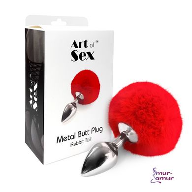 Металлическая анальная пробка М Art of Sex - Metal Butt plug Rabbit Tail, Красный фото и описание