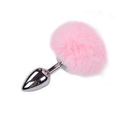Металлическая анальная пробка Кроличий хвостик Alive Fluffly Plug M Pink фото и описание