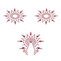 Пэстис из кристаллов Petits Joujoux Gloria set of 3 - Red, украшение на грудь и вульву фото и описание