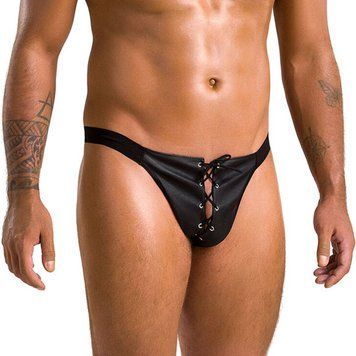 Чоловічі сліпи на шнурівці Passion 044 SLIP BEN L/XL Black, екошкіра, люверси фото і опис
