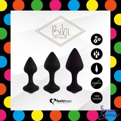 Набір силіконових анальних пробок FeelzToys - Bibi Butt Plug Set 3 pcs Black