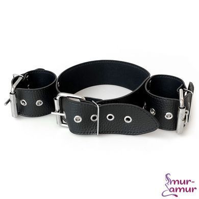 Нашийник з наручниками із натуральної шкіри Art of Sex - Bondage Collar with Handcuffs фото і опис
