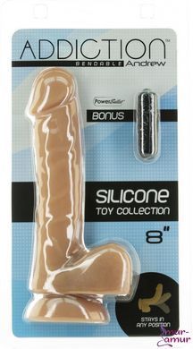 Гнучкий фалоімітатор на присосці ADDICTION &mdash; ANDREW 8&Prime; Silicone Dong &mdash; Caramel, віброкуля в подаруно