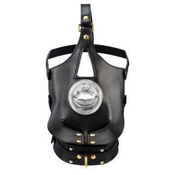 Маска-збруя для мінету з повідцем LOCKINK SEVANDA Blowjob Head Muzzle with Leash, чорна фото і опис