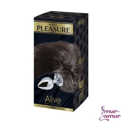 Металлическая анальная пробка Лисий хвост Alive Black And White Fox Tail S, диаметр 2,9 см