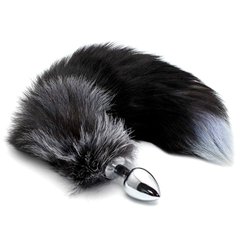 Металлическая анальная пробка Лисий хвост Alive Black And White Fox Tail M фото и описание