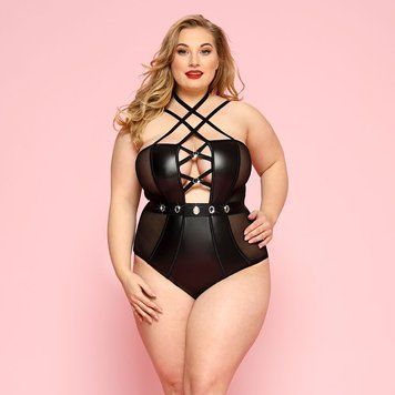 Сексуальное боди JSY &laquo;Страстная Лорейн&raquo; Plus Size Black, люверсы, стрепы, экокожа, шнуровка фото и описание