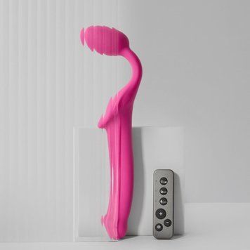 Безремінний страпон з вібрацією Strap-On-Me Vibrating Fuchsia L, діаметр 3,7см, пульт ДК, регульований фото і опис