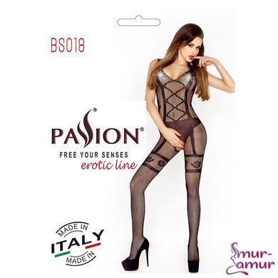 Распродажа!!! Бодистокинг Passion BS018 black, комбинезон, имитация чулок и пояса фото и описание