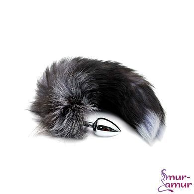 Металлическая анальная пробка Лисий хвост Alive Black And White Fox Tail M, диаметр 3,4 см