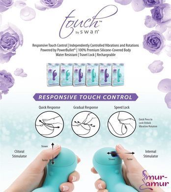 Вибратор-кролик с сенсорным управлением и ротацией Touch by SWAN - Duo Purple, глубокая вибрация фото и описание