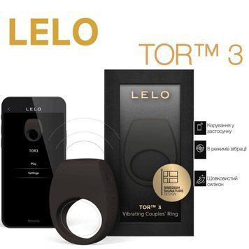 Ерекційне кільце з вібрацією LELO Tor 3 Black, керування зі смартфона фото і опис