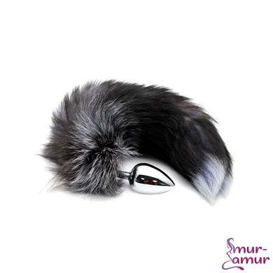Металлическая анальная пробка Лисий хвост Alive Black And White Fox Tail L, диаметр 3,9 см