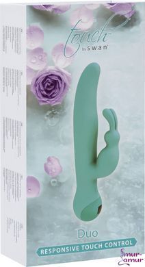 Вибратор-кролик с сенсорным управлением и ротацией Touch by SWAN - Duo Teal, глубокая вибрация фото и описание