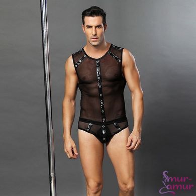 Мужской эротический костюм "Романтичный Стивен" One Size Black: полупрозрачные трусики и маечка фото и описание