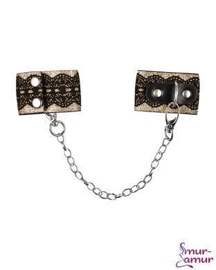 Наручники з блискітками та ланцюгом Obsessive A746 cuffs, чорно-золоті фото і опис