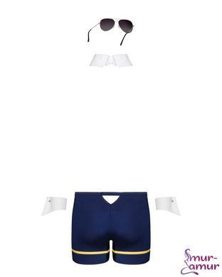 Эротический костюм пилота Obsessive Pilotman set L/XL, боксеры, манжеты, воротник с галстуком, очки фото и описание