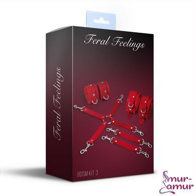 Набор для БДСМ Feral Feelings BDSM Kit 3 Red, наручники, поножи, крестовина фото и описание