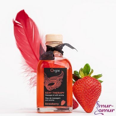 Набір для масажу Orgie &ndash; Sexy Therapy Strawberry (100 мл), їстівна розігрівальна олія + пір&rsquo;їнка