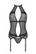 Корсет с пажами Passion SATARA CORSET L/XL black, стринги, кружево, застежки спереди и сзади фото