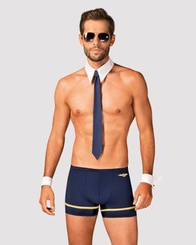 Эротический костюм пилота Obsessive Pilotman set 2XL/3XL, боксеры, манжеты, воротник с галстуком, оч фото и описание