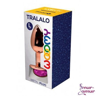 Металева анальна пробка Wooomy Tralalo Rose Gold Metal Plug Magenta L, діаметр 4 см, довжина 9 см