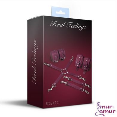 Набір для БДСМ 3 в 1 Feral Feelings BDSM Kit 3 Burgundy, burgundy, наручники, поножі, хрестовина фото і опис