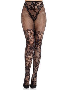 Колготки Leg Avenue Dahlia Lace Tights with Net Thigh Detail One Size фото и описание