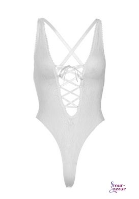 Кружевное боди Leg Avenue Floral lace thong teddy White, шнуровка на груди, one size фото и описание