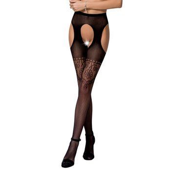 Колготки-бодистокинги с открытым доступом Passion S017 One Size, Black, имитация чулок и пояса фото и описание