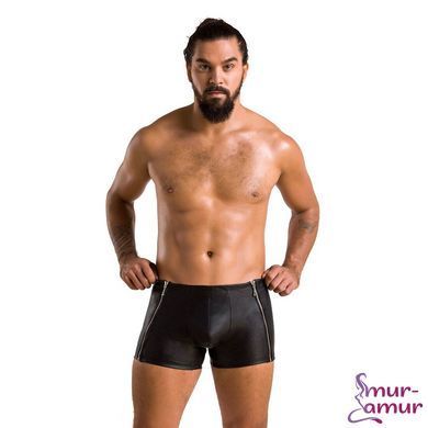 Чоловічі шкіряні боксери з блискавками Passion 049 SHORT MATT L/XL Black фото і опис