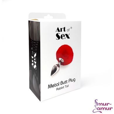Металлическая анальная пробка М Art of Sex - Metal Butt plug Rabbit Tail Black, диаметр 3,4 см