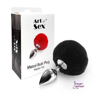 Металлическая анальная пробка М Art of Sex - Metal Butt plug Rabbit Tail, Черный фото и описание