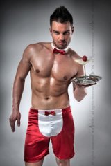 Мужской эротический костюм официанта Passion 019 SHORT red L/XL, шорты и бабочка фото и описание