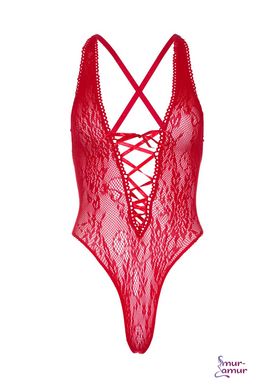 Кружевное боди Leg Avenue Floral lace thong teddy Red, шнуровка на груди, one size фото и описание