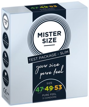 Набор презервативов Mister Size - pure feel - 47–49–53 (3 condoms), 3 размера, толщина 0,05 мм фото и описание