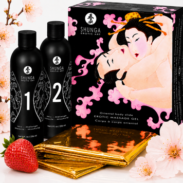 Гель для NURU-массажа Shunga Oriental Body-to-Body &ndash; Sparkling Strawberry Wine плюс простыня