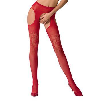 Колготки-бодистокинги с открытым доступом Passion S017 One Size, Red, имитация чулок и пояса фото и описание