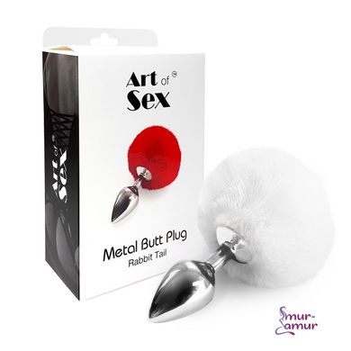 Металлическая анальная пробка М Art of Sex - Metal Butt plug Rabbit Tail, Белый фото и описание