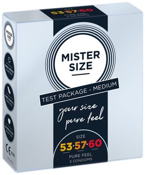 Набор презервативов Mister Size - pure feel - 53–57–60 (3 condoms), 3 размера, толщина 0,05 мм фото и описание