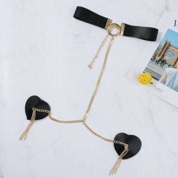 Пестис-сердечки с кисточками и чокером JSY Nipple Sticker RT236114 Black фото и описание