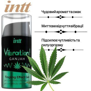 Жидкий вибратор Intt Vibration Ganjah (15 мл), густой гель, необычный вкус, действует до 30 минут фото и описание