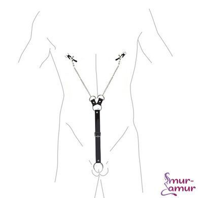 Зажимы для сосков с фиксацией на пенисе Art of Sex &ndash; Nipple Clamps for Men, экокожа фото и описание