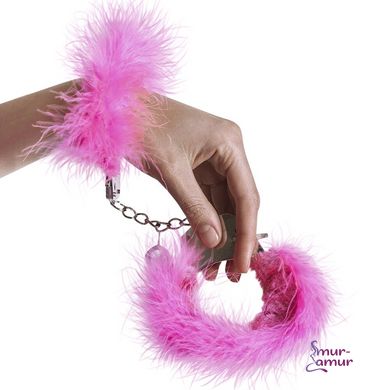 Наручники металеві Adrien Lastic Handcuffs Pink з рожевою пухнастою обробкою фото і опис