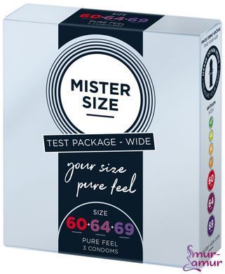 Набір презервативів Mister Size - pure feel - 60&ndash;64&ndash;69 (3 condoms), 3 розміри, товщина 0,05 мм