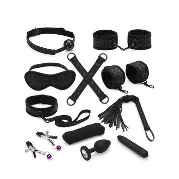 Набір Liebe Seele Black Lace and Neoprene 11pcs Bondage Kit, анальна пробка з кристалом, віброкуля фото і опис