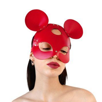 Шкіряна маска мишки Art of Sex - Mouse Mask, колір Червоний фото і опис