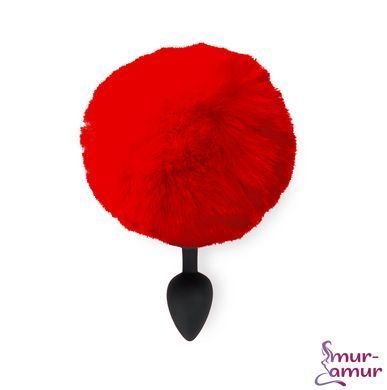 Силиконовая анальная пробка М Art of Sex - Silicone Butt plug Rabbit Tail Red, диаметр 3,5 см