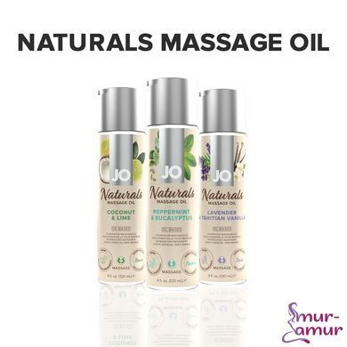 Массажное масло JO Naturals Massage Oil Peppermint & Eucalyptus с эфирными маслами (120 мл) фото и описание