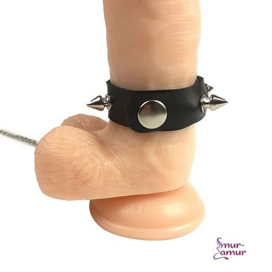 Кільце для пеніса Penis Ring із шипами та повідцем, натуральна шкіра фото і опис